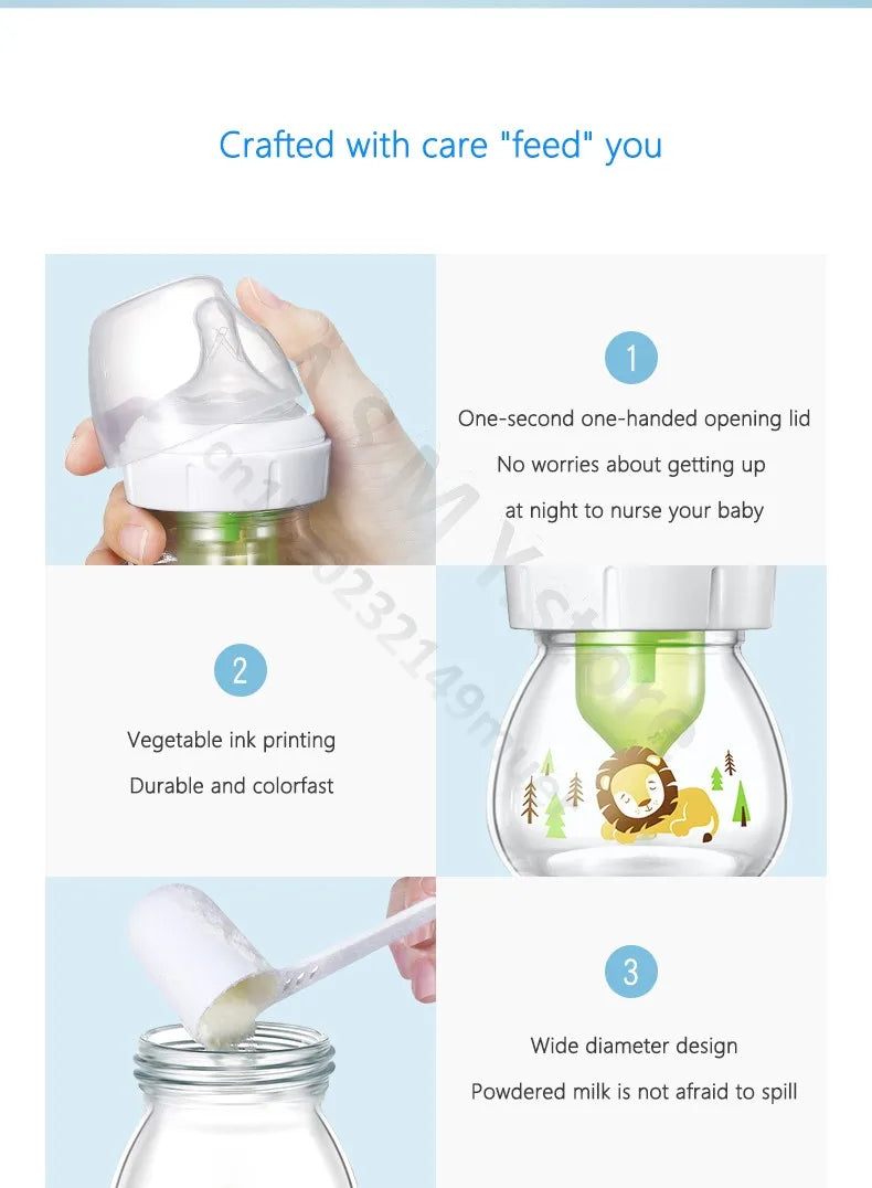 Dr. Brown's newborn wide-bore glass bottle, preemie silicone teat, 60ML for babies 0 to 3 months/Anti-colic glass baby bottle