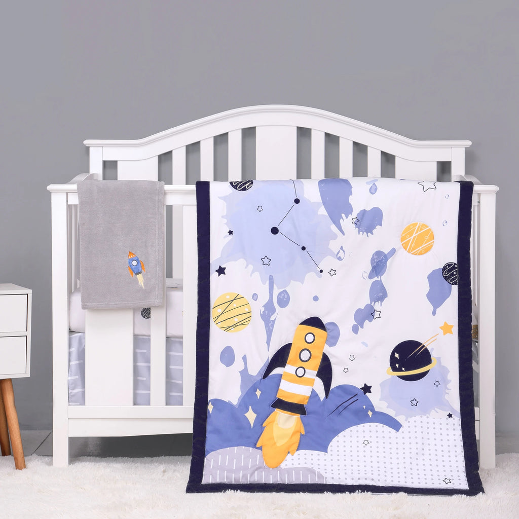 4Pcs Flower Giraffe luxury Baby Girl Cot Bedding Crib Set Cunas para Bebes (Comforter Fitted Sheet Crib Skirt Blanket)