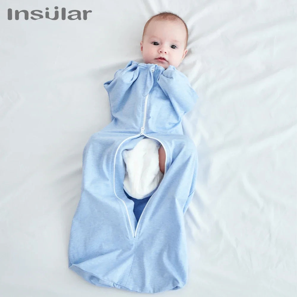 Baby Swaddle Sleeping Bag with Raised Hand, Anti-shock Swaddle Blanket, Double Zipper Sleepsacks, Newborn Baby Cotton Sleepwear