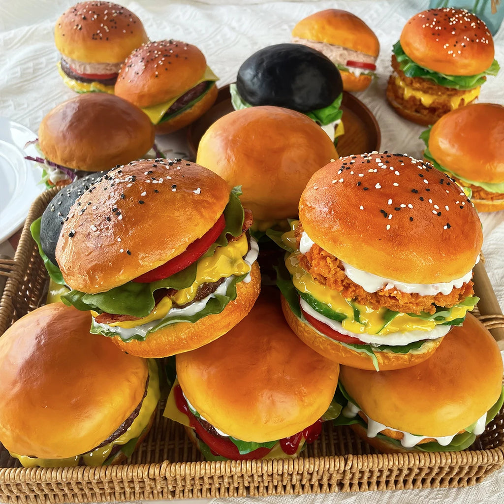Realistic Fake Hamburger Model PU Material Food Display Prop (1PC) for Photography Decoration Restaurant Window Display Party