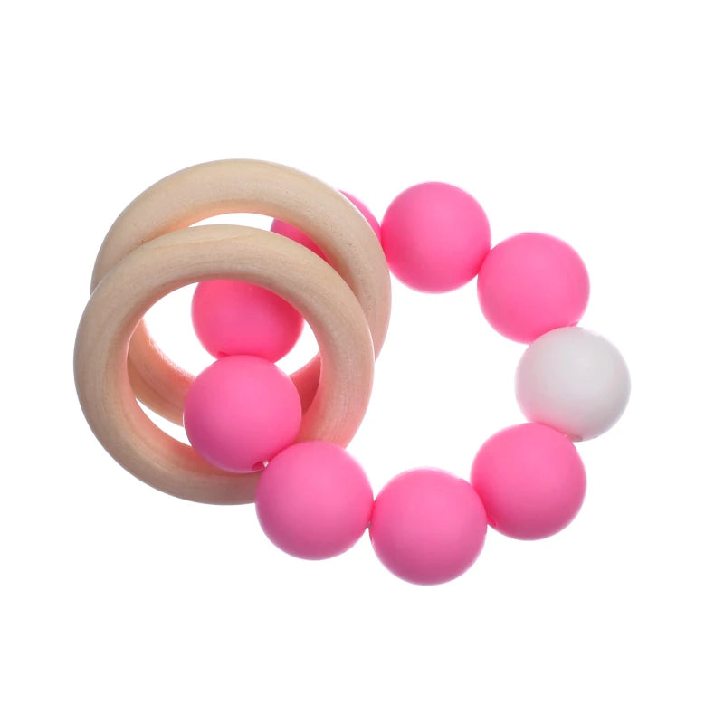 Wearable Teether Bracelet Wooden and Silicone Multicolour BPA Free