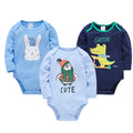 3-Pack Baby Boys Bodysuits 100% Cotton Long Sleeve Kids Rompers Cute Printing Baby Clothing Set for 0-24M