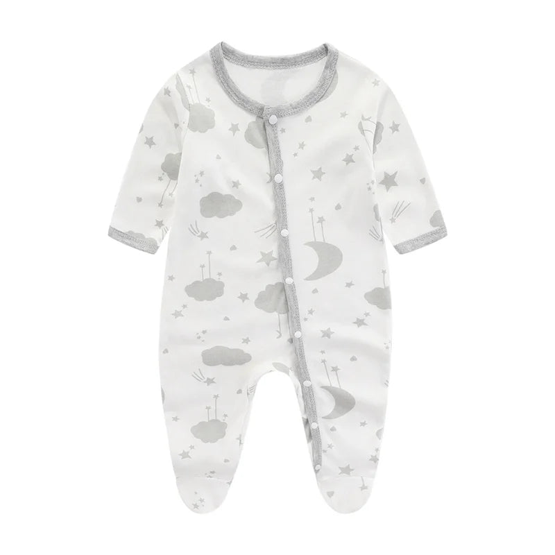 Cotton Newborn Bodysuit Long Sleeve Footed Onesie Unisex Baby Romper For 0 To 9 Months Autumn And Winter