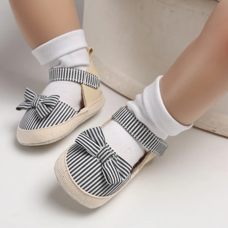 Bow Canvas Baby Girls Sandals, Summer Soft Sole Comfortable Lightweight Casual Walking Shoes