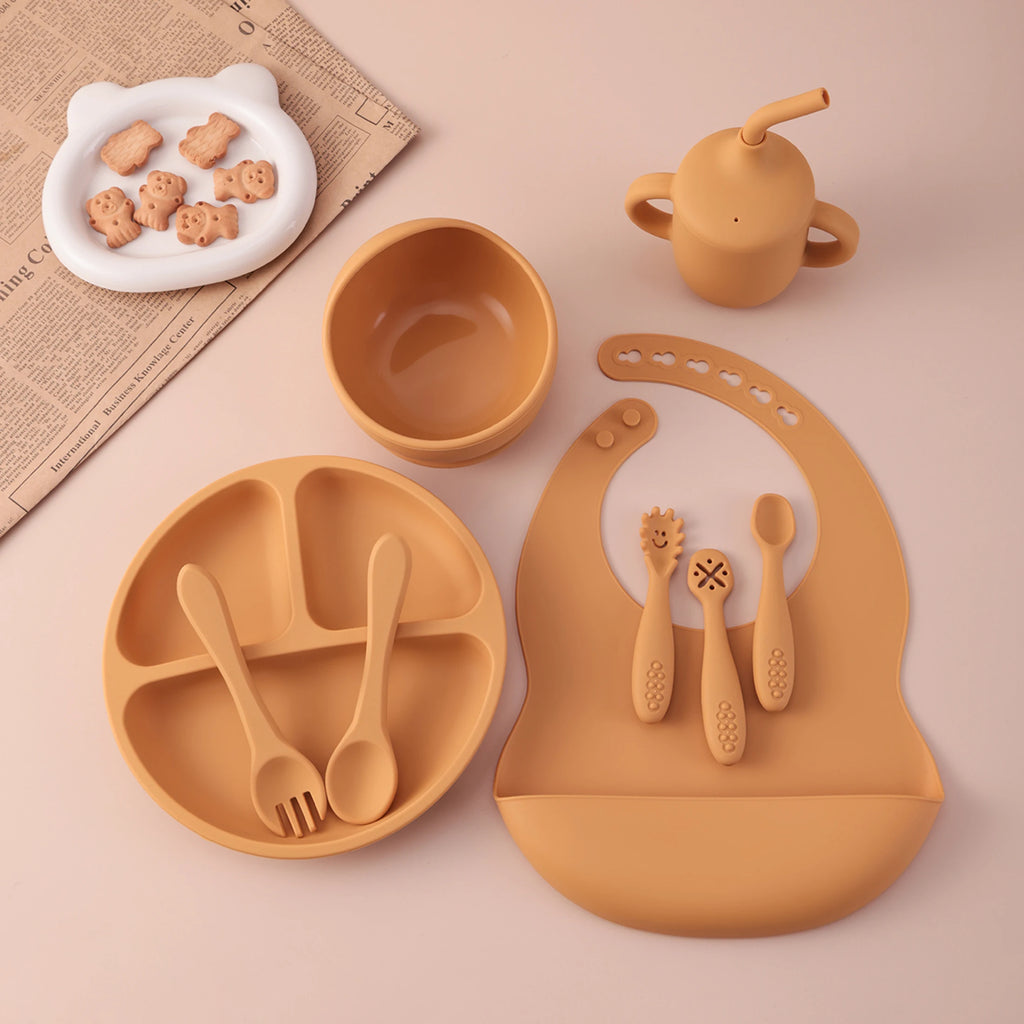 Baby Feeding Set Silicone 9-Piece Bowl Plate Bib Cup Utensils