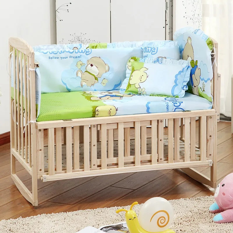 6Pcs Cartoon Infant Newborn Baby Crib Bedding Set Cradle Fence Nursery Toddler Bed Room Crib Bumper (4Bumpers+Matress+Pillow)