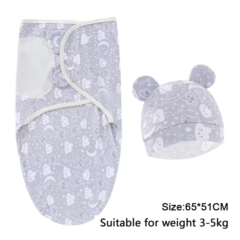 Baby Blanket And Hat Set 100 Percent Cotton Cartoon Animal Print