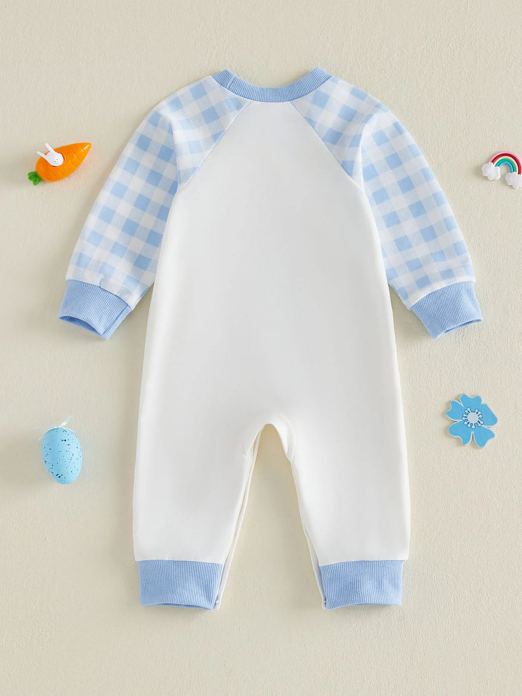 Cute Baby Easter Romper Bunny Letter Embroidered Plaid Long Sleeve Crew Neck Newborn Baby Rabbit Jumpsuit Costume