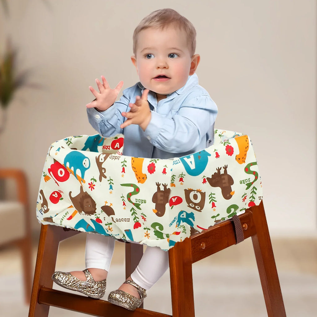 Baby Shopping Cart Seat Cover Polyester Waterproof Carton Style Baby Safety Cart Cover Comfortable Children Anti-Dirty Seat Pad