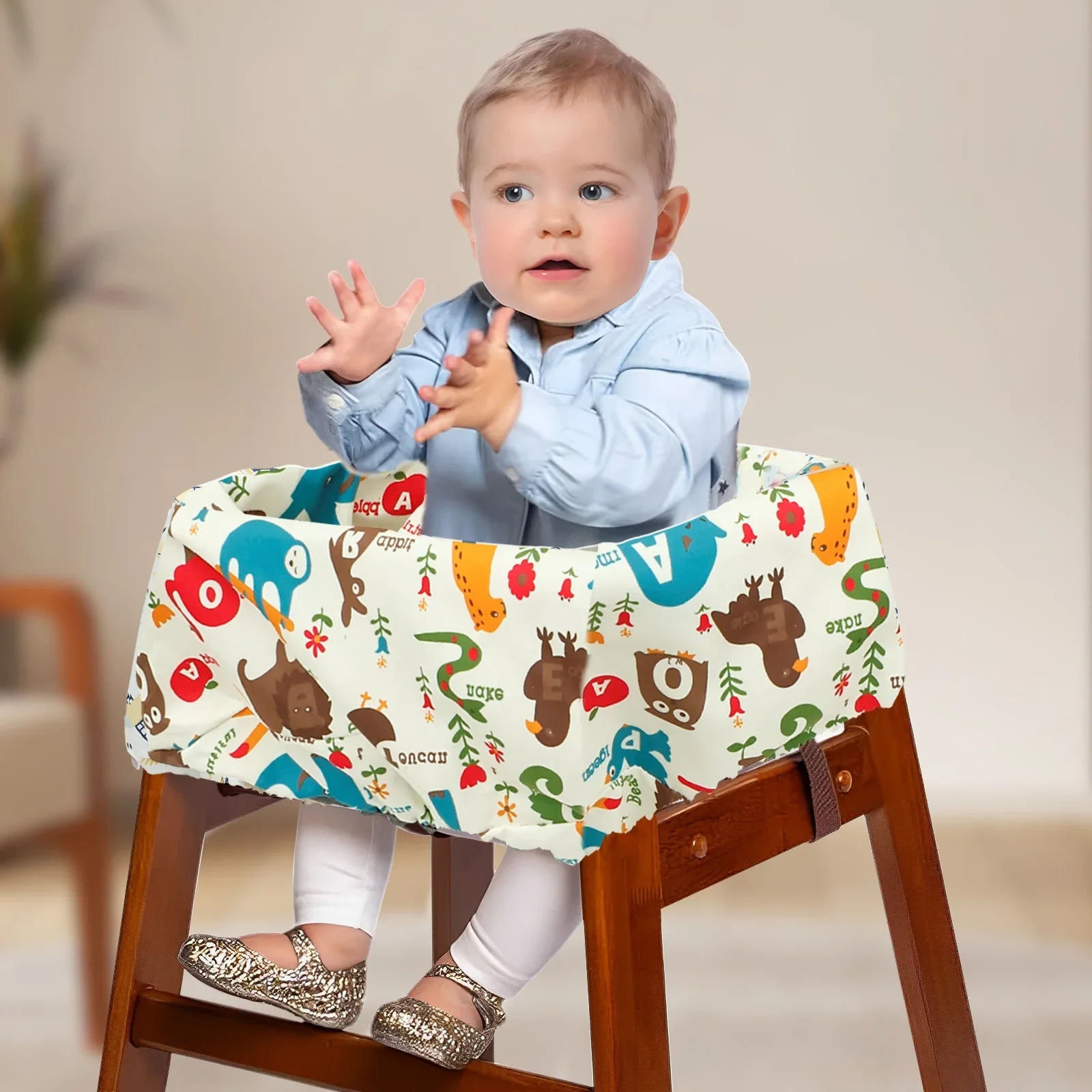 Baby Shopping Cart Seat Cover Polyester Waterproof Carton Style Baby Safety Cart Cover Comfortable Children Anti-Dirty Seat Pad