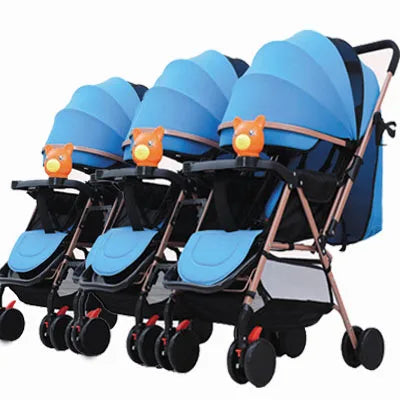 3 Baby Stroller With Rubber Wheel, Foldable Triplets Strollers