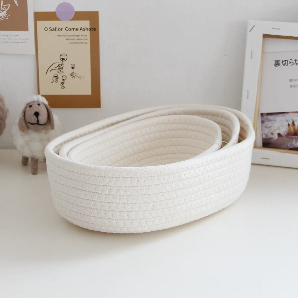 1PCS Nordic Cotton Rope Storage Baskets Woven Desktop Sundries Kids Toys Organizer Box Baby Dirty Clothes Laundry Basket Hamper