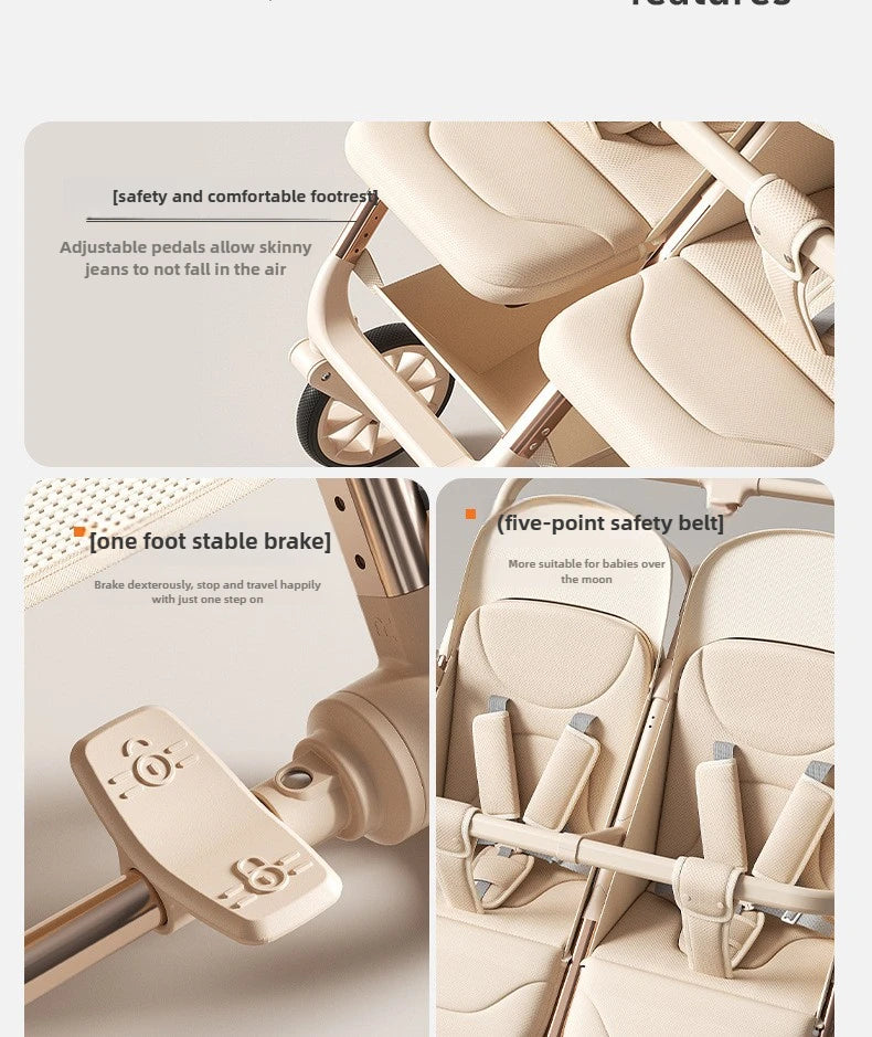 2025 New High-view Twin Baby Stroller Can Sit or Lie Down Baby Stroller Lightweight Foldable Double Baby Stroller