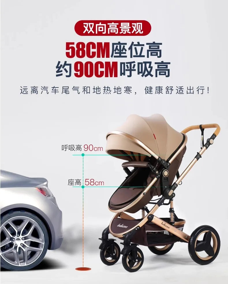 Baby Stroller High Landscape Newborn Can Sit and Lie Down Folding Shock-absorbing Two-way Baby Stroller