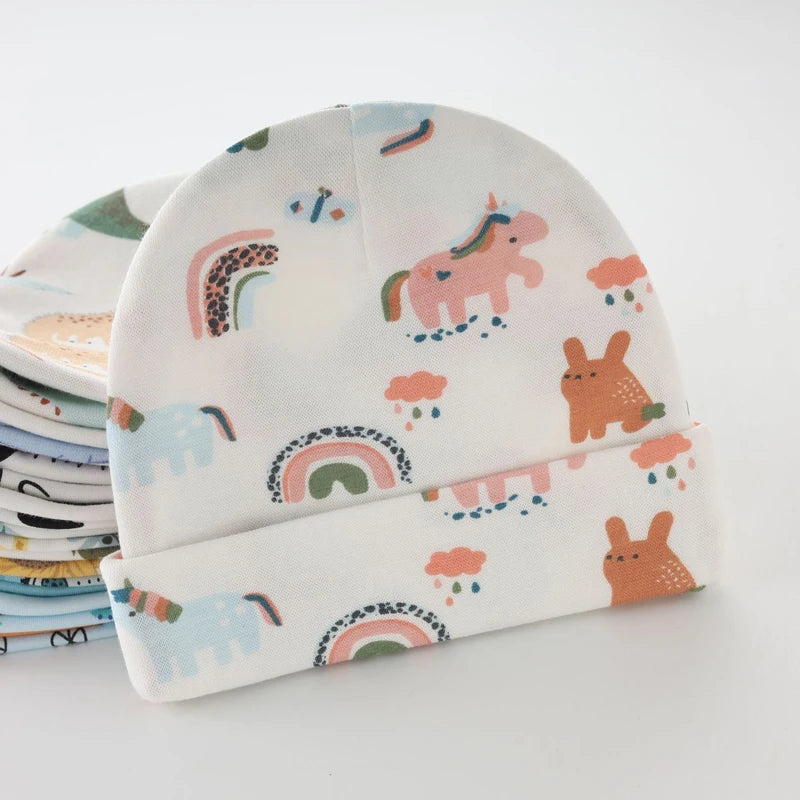 3 Sets Newborn Hat Gloves 100% Cotton Cartoon Baby Beanie Hat for Girls Boys Infant Bonnet Toddler Cap Kids Accessories 0-6M