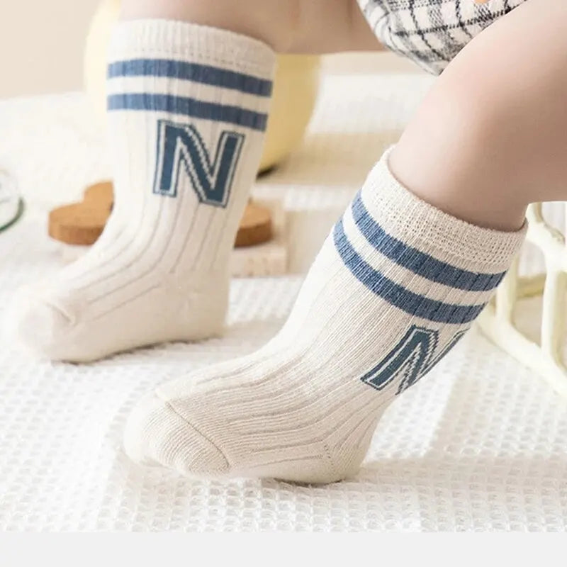 Baby Knee-High Socks 3-Pack – Cotton Letter Stripe