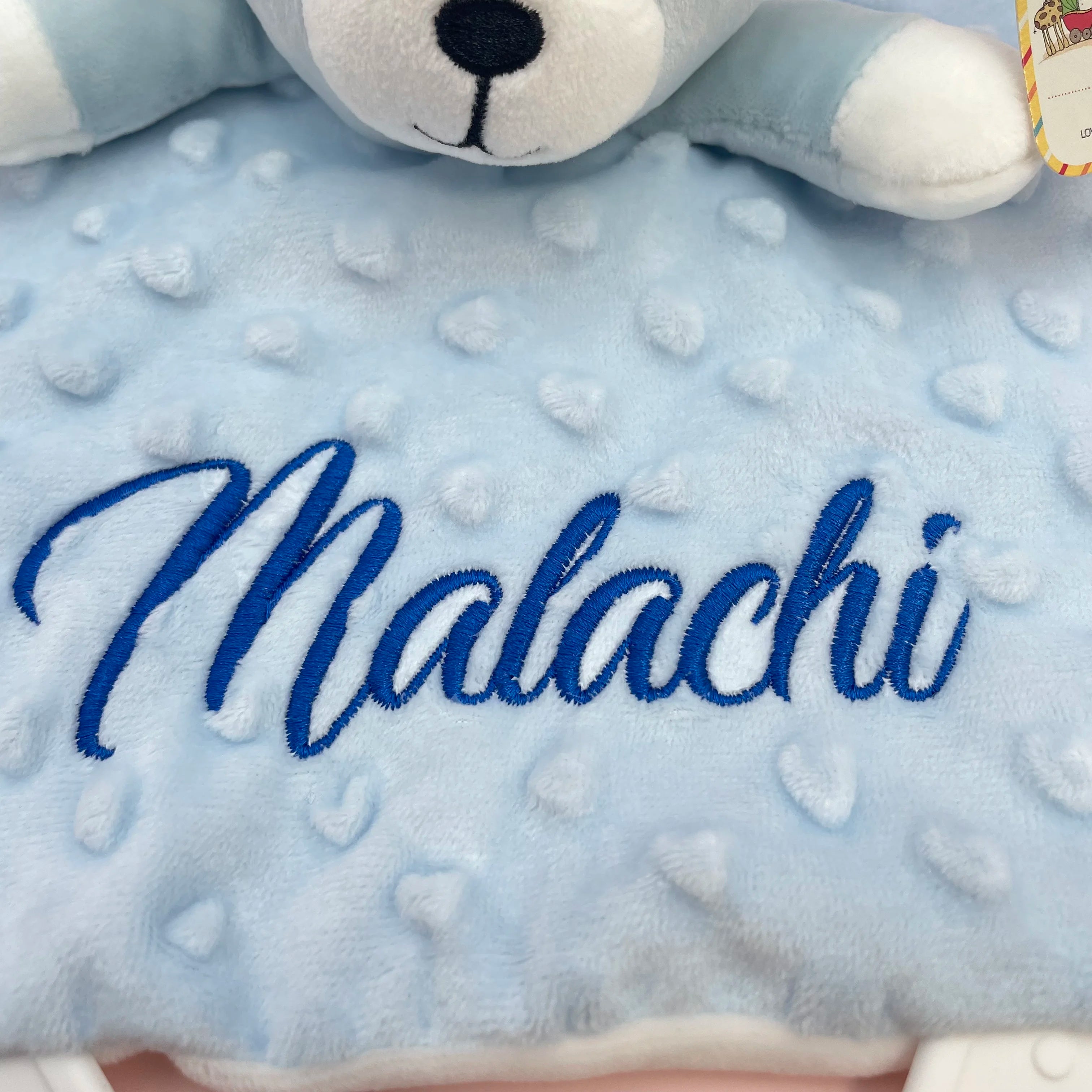 Personalized Newborn Baby Comforter Custom Minky Security Blanket with Teether Bunny Elephant Baby Shower Gift