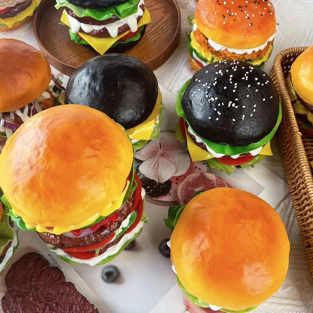 Realistic Fake Hamburger Model PU Material Food Display Prop (1PC) for Photography Decoration Restaurant Window Display Party