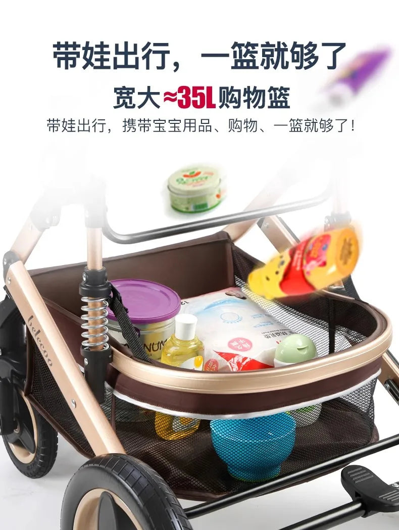 Baby Stroller High Landscape Newborn Can Sit and Lie Down Folding Shock-absorbing Two-way Baby Stroller