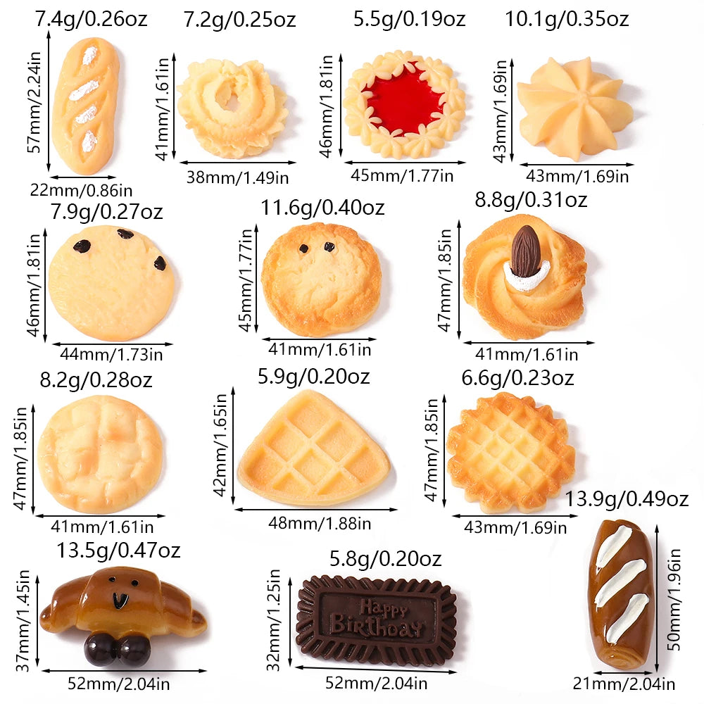 4pcs Cute Simulation Food Charms Kids Toys Resin Croissants Puffs Waffles Cookies Pendants for Necklace Keychain Jewelry DIY