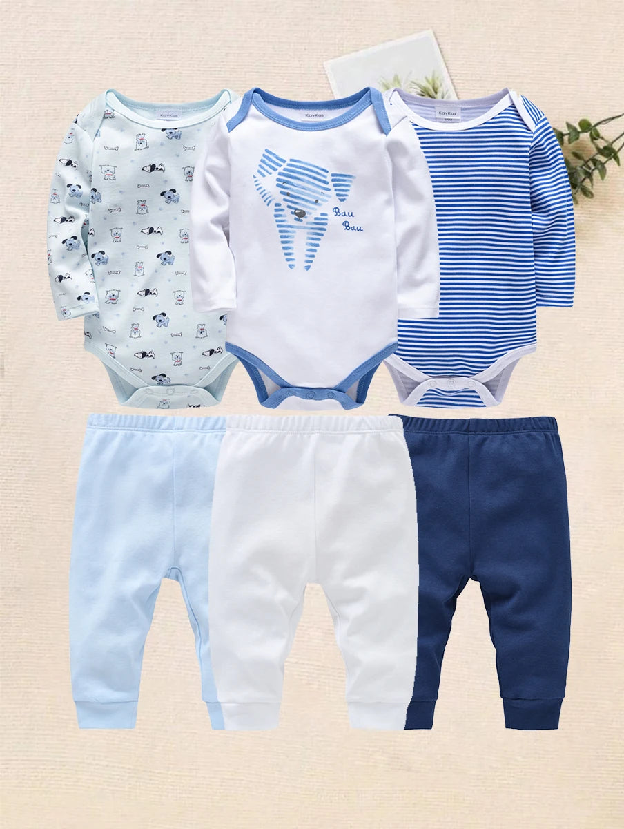 6 Pcs Baby Clothes Boys Romper Long Sleeve Bodysuit Trousers Baby Clothing Sets Onesize and Pants Suit Newborn Gift