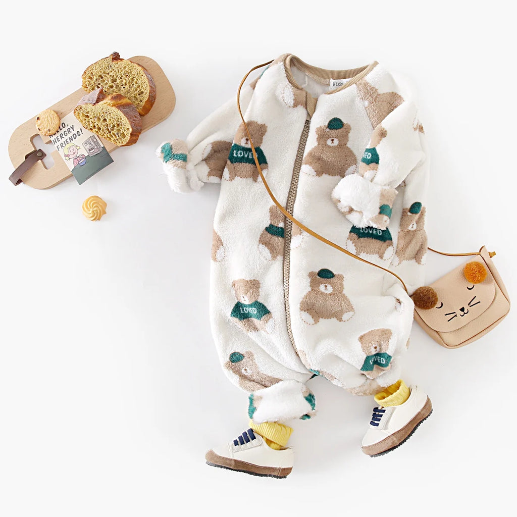 Winter Fleece Infants Thickened Long Sleeve Jumpsuits Warm Animals Baby Rompers Clothing Cute Bear