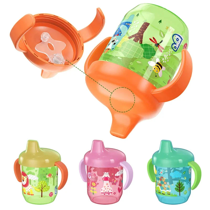 1PC Baby Anti-choking Straight Drinking Cup Special Learning Drinking Cup Duckbill Cup with Double Handle Flip Lid for Toddlers