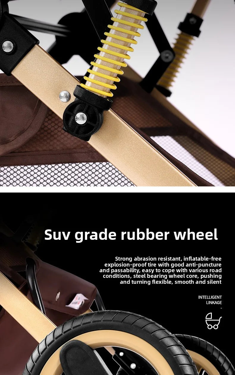 2025 New Style Newborn Baby Stroller High View Two-way Three-in-one Sitting and Lying Baby Stroller with Basket and Car Seat