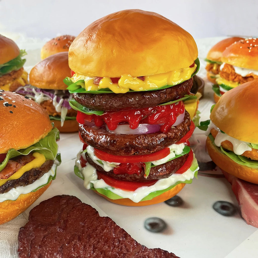Realistic Fake Hamburger Model PU Material Food Display Prop (1PC) for Photography Decoration Restaurant Window Display Party