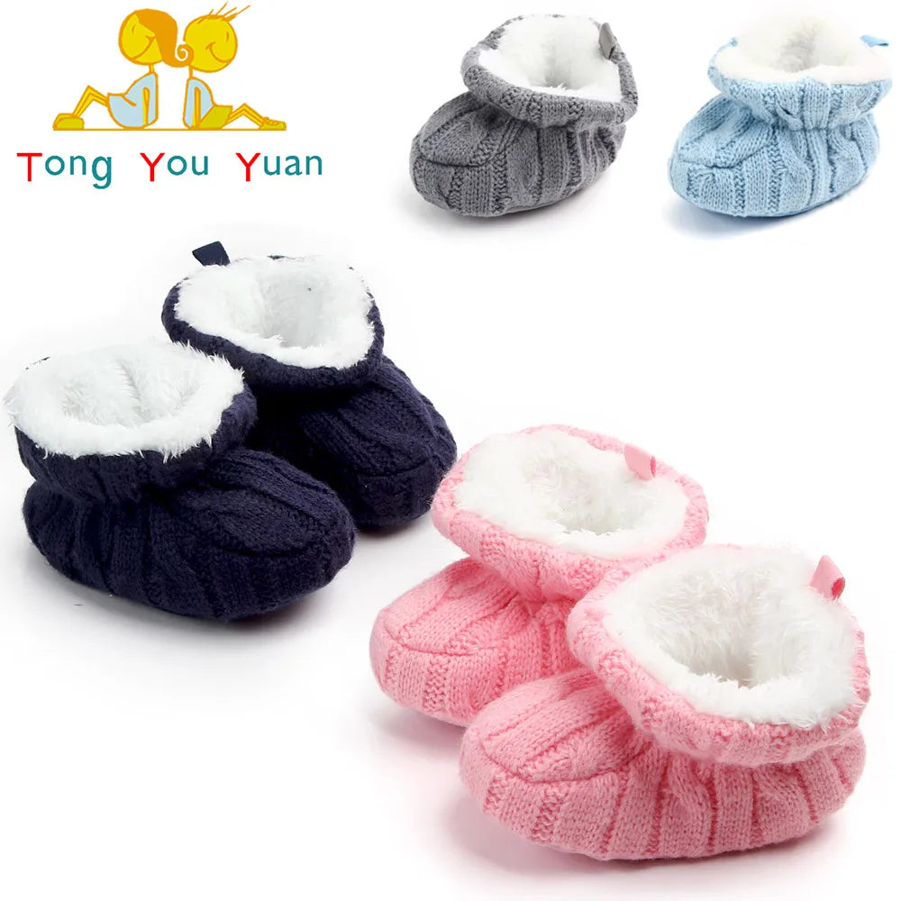 Baby Winter Shoes Knitted Fabric Soft Cotton Warm Infant Prewalking Shoes for Girls and Boys 0-12 Month Babies First Walking