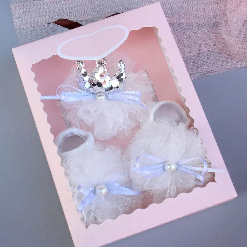 Princess Baby Headband Socks Set Mesh Flower Crown Toddler Hairbands Bow Infant Cotton Socks Newborn Photo Props Headwear Gift