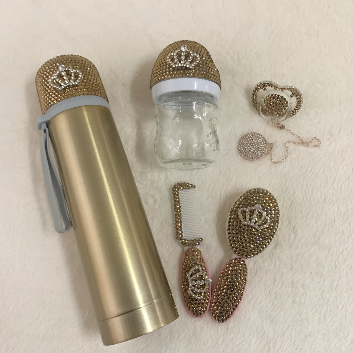 Sparkly Baby Bottle Set Rhinestone Crystal Keepsake Gift Box