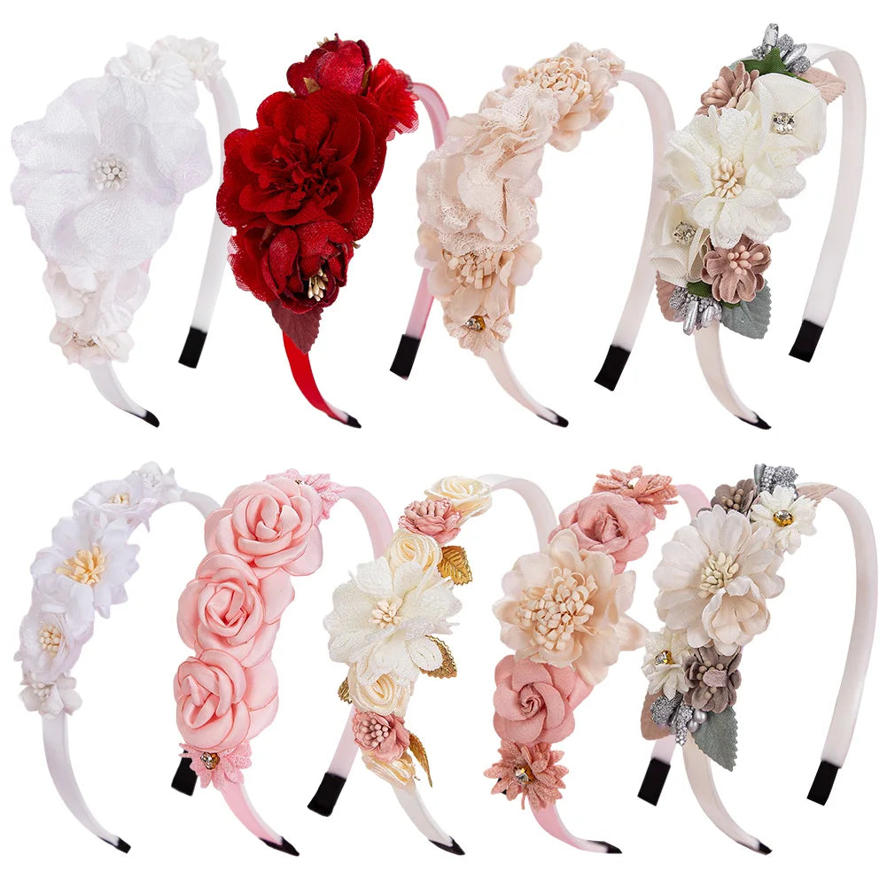 Artificial Flower Baby Hair Bands Fake Flroal Rhinstone Ins Fashion Hair Hoop Princess Girls Accessories Silk Rose Kids Headwear