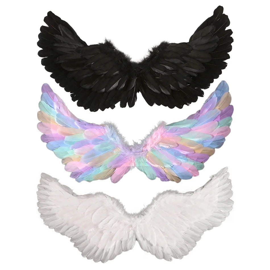 Faux Feather Angel Wings Costume Props Children Halloween Carnival Cosplay Devil Wings Black White Stage Performance Accessories