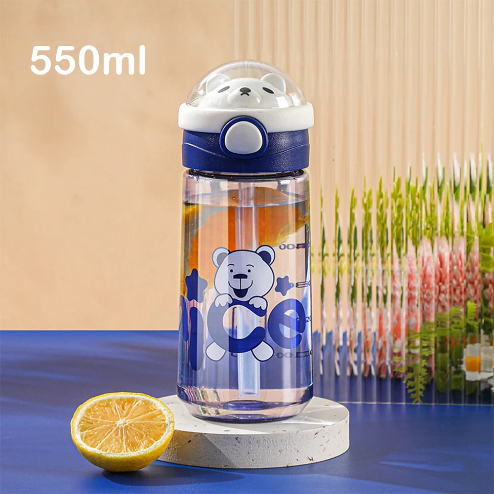 Water Bottle Cartoon Design Leakproof Lock Straw Portable