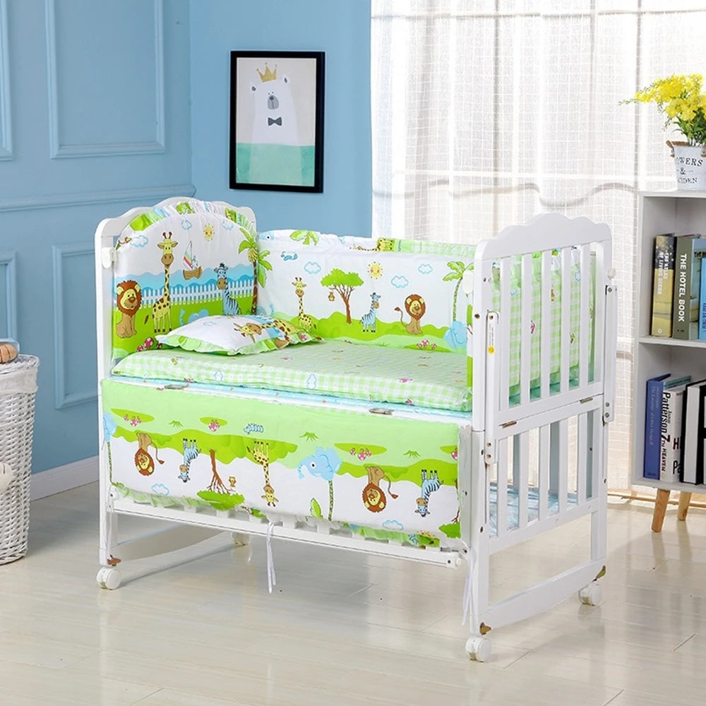 Cot Bedding Set 100 Percent Cotton Breathable Six-Piece Includes Bumpers and Pillow Fits Standard Cots