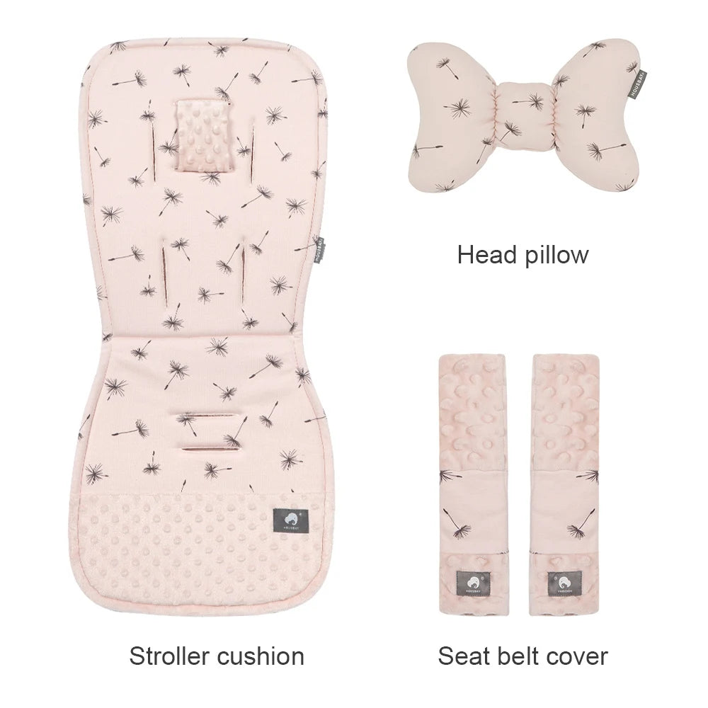 Stroller Cushion & Head Pillow & Seat Belt Cover 3Pcs/Set Universal Pram Pad Soft Cotton Double Sides Usable Baby Accessories