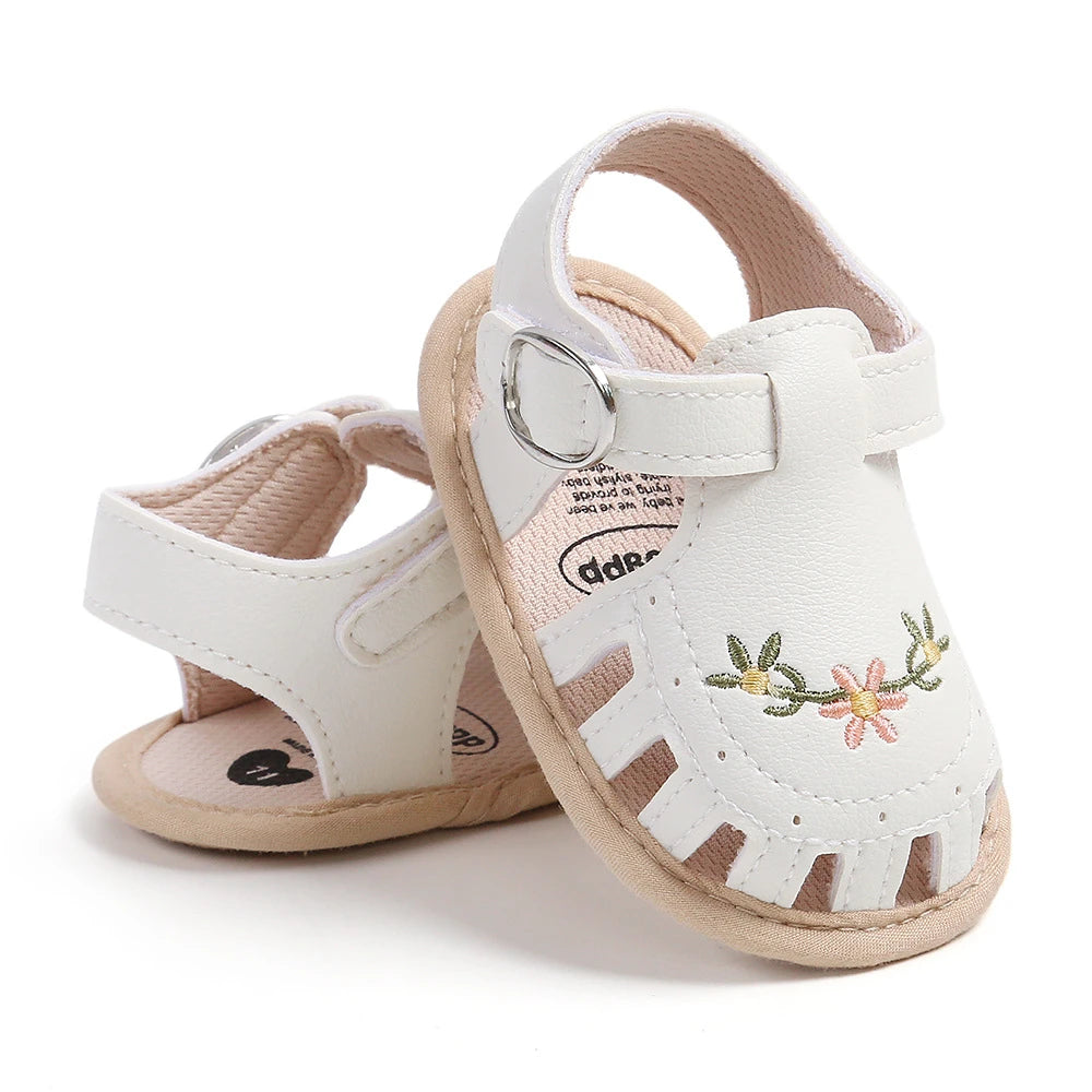 Baby Girl Sandals PU Leather Lightweight Wrap-Toe Design