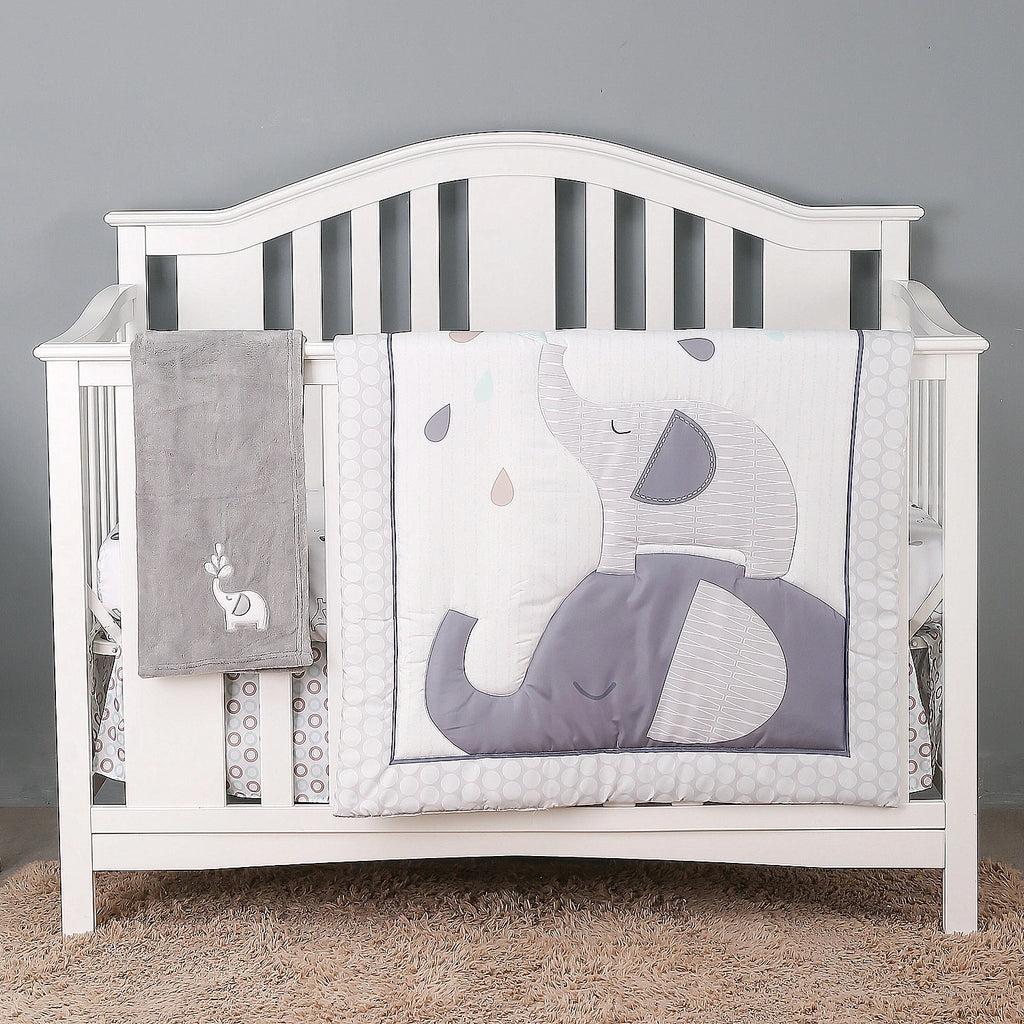 4Pcs newborn baby Toddler Crib Bedding Set Baby Cot juegos de cama de bebé (Comforter Fitted Sheet Crib Skirt Blanket)