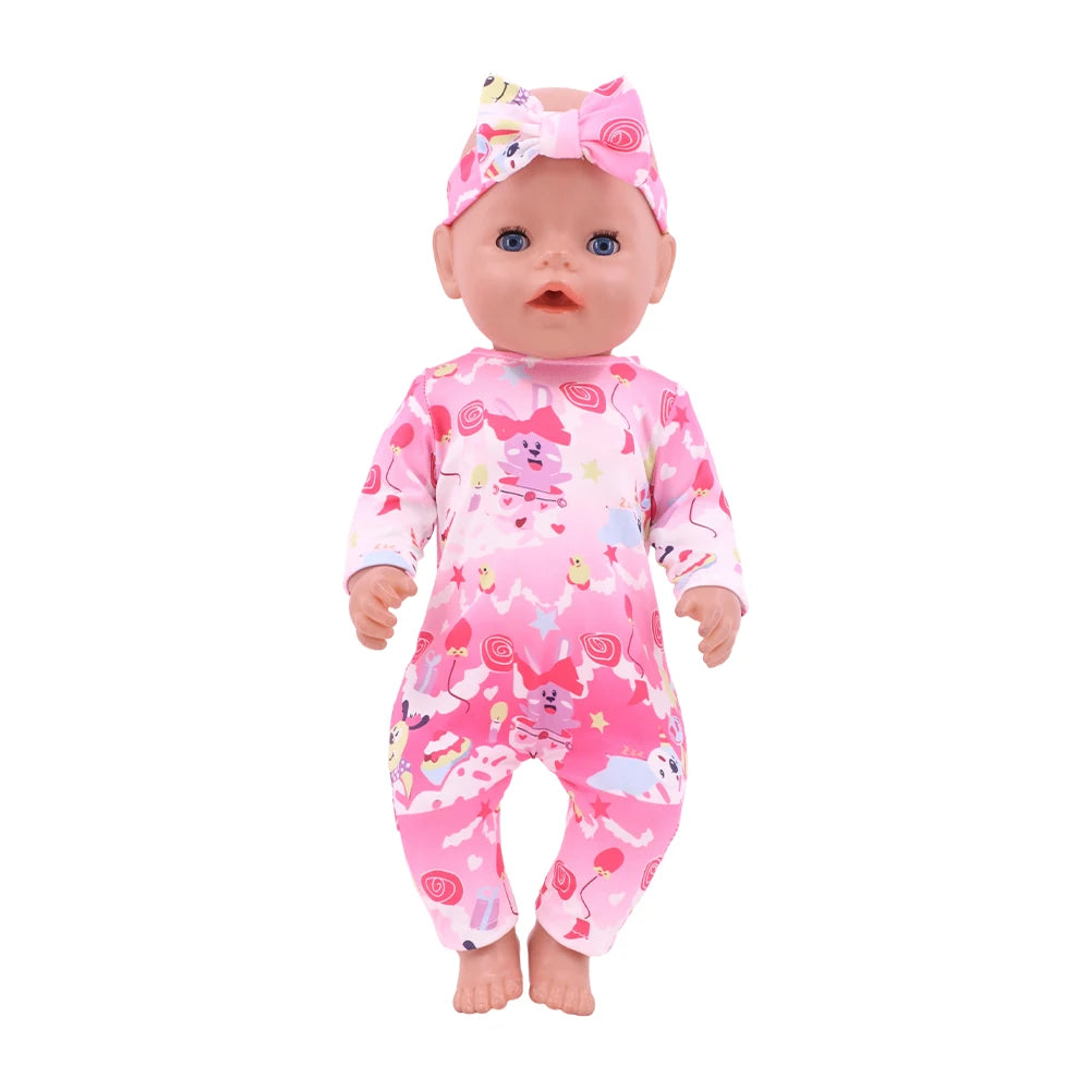 Doll Pajama Set With Unicorn Print For 43cm And 18 Inch Dolls