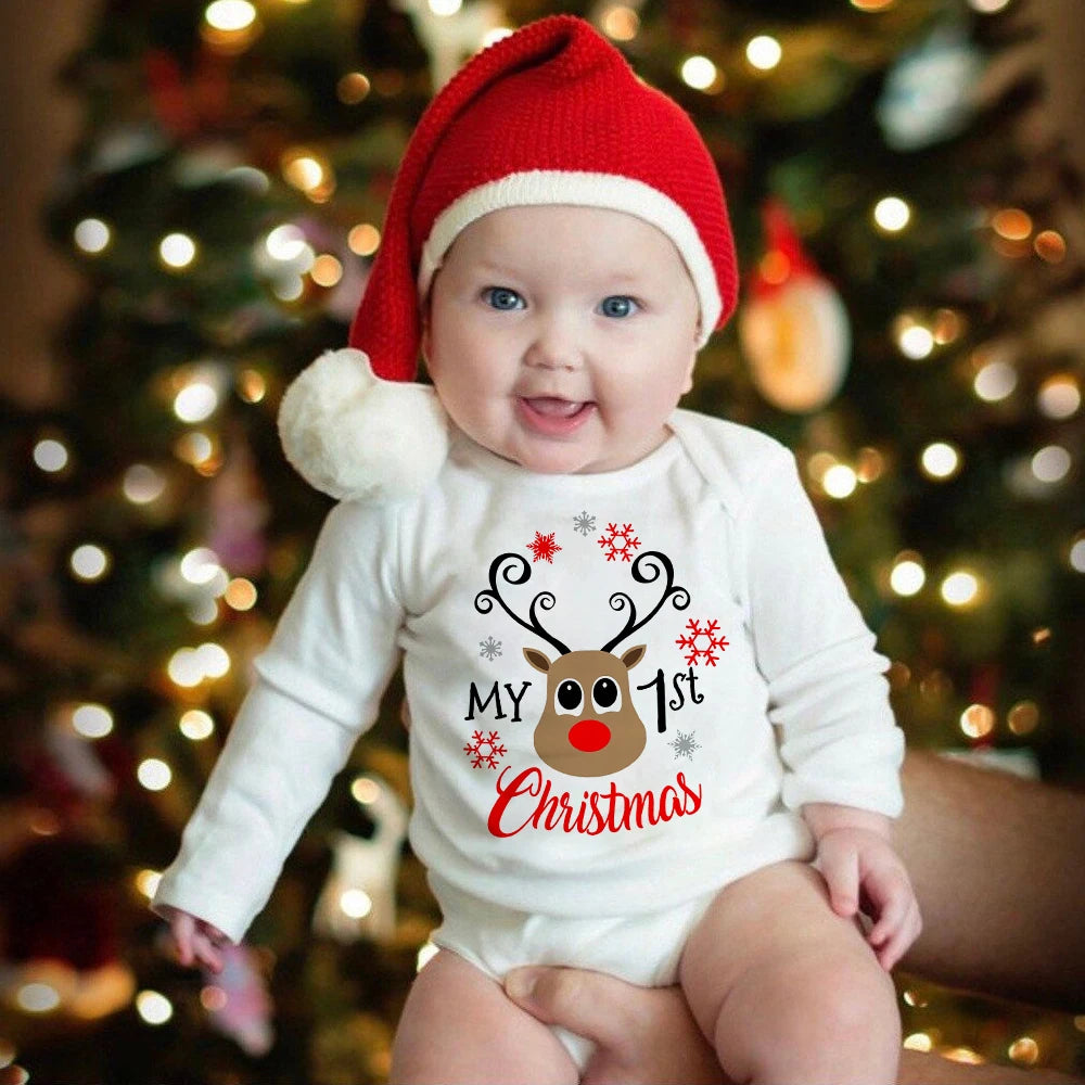 My First Christmas Baby Long Sleeve Romper deer Print Newborn christmas party Outfits Infant Baptism Bodysuit Clothes Xmas Gifts