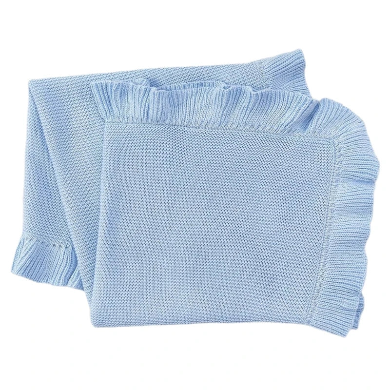 Cotton Knitted Baby Blanket Newborns Swaddles Wrap Towel with Ruffle Decors, Infant Toddler Bedding Stuff Crib Quilt