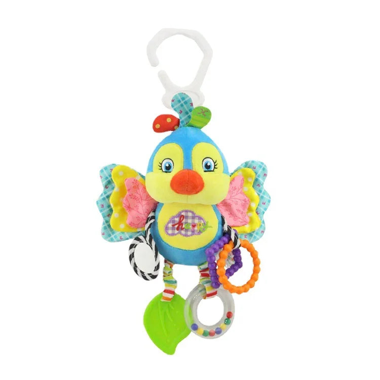 Plush Animal Wind Chime Teether For Babies Soft Crinkle Squeaky Sensory Toy For Stroller Car Seat Crib Travel