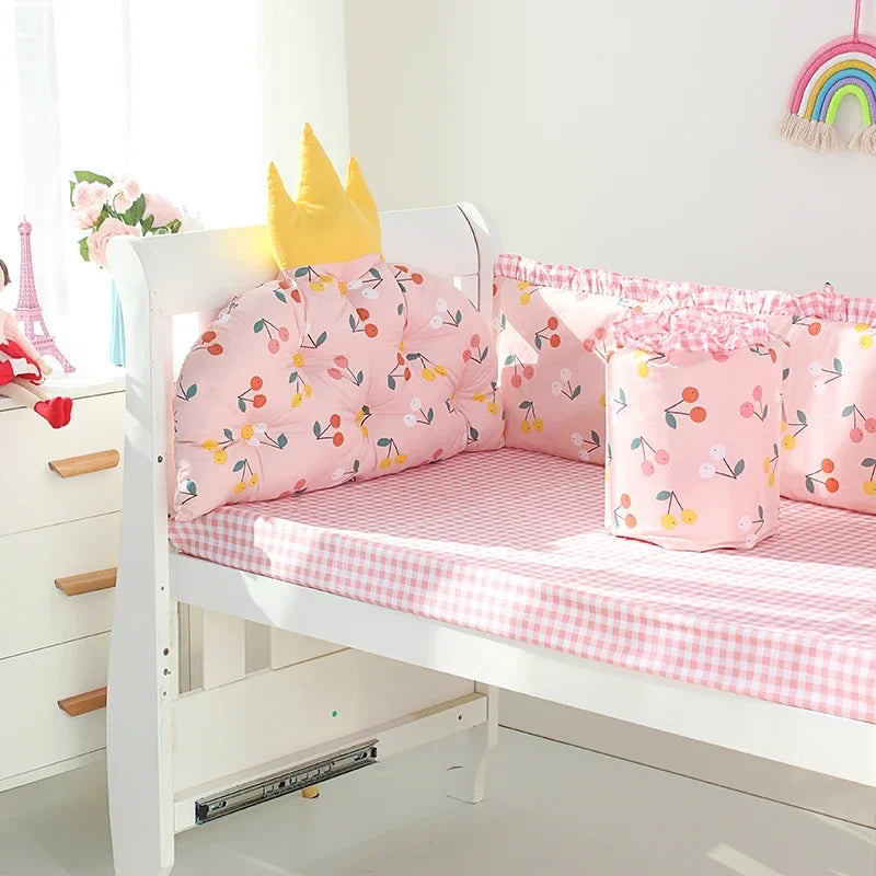 5pcs Nordic Crown Cushion Cot Bumpers Baby Bed Bedding Kit Baby Bedding Cotton Removable Washable Baby Crib Side Protector Set