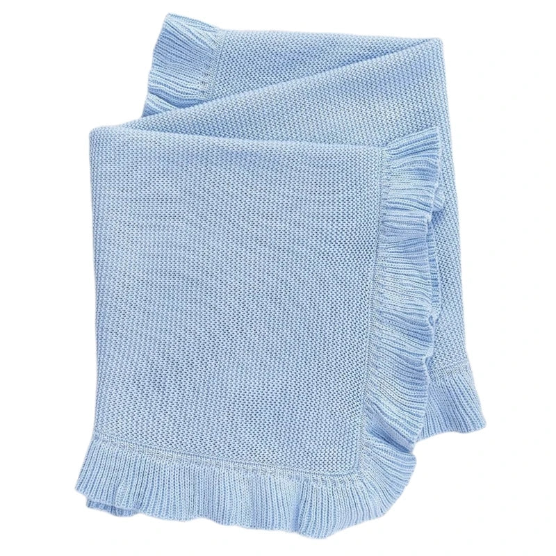 Cotton Knitted Baby Blanket Swaddle Wrap For Newborns Unisex Towel With Ruffle Decors Crib Quilt
