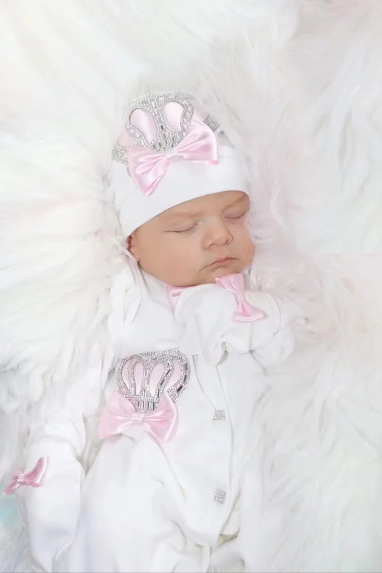 Dollbling Newborn Baby Outfits 5pcs Cotton Receiving Blanket Name Personalized  Crown Jewelry Angle Wings Welcome Home Romper