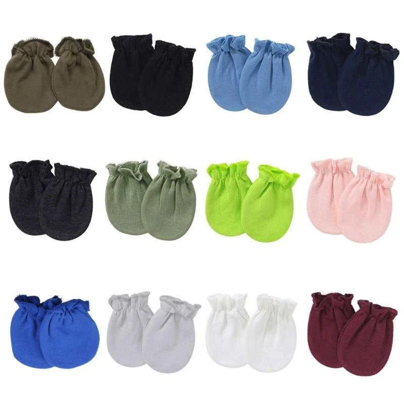 JU64 1 Pair Baby Anti Scratching Soft Cotton Gloves Newborn for Protection Face Scratch Hands Gloves Solid Color No Scratch M