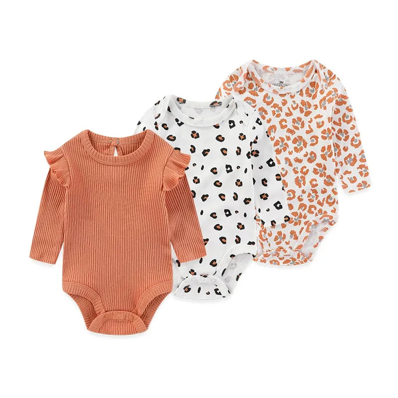 Kiddiezoom Three Piece Newborn Cartoon Long Sleeve 100 Percent Cotton Baby Bodysuits Unisex Soft Infant Onesies