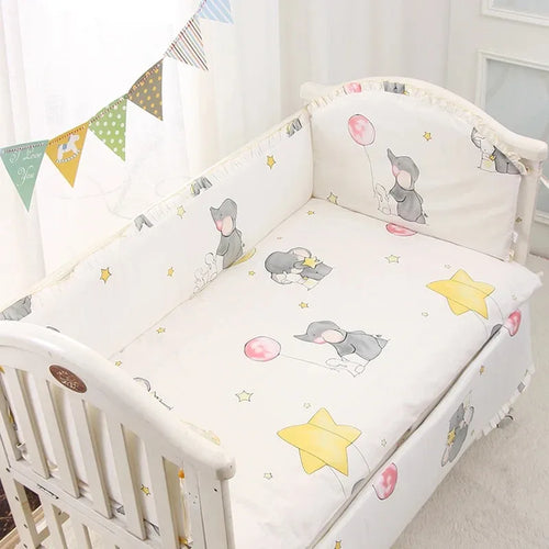 Cartoon Print Baby Crib Bedding Set 6 Piece Or 9 Piece 100 Percent Cotton 120 By 60 Cm Or 120 By 70 Cm