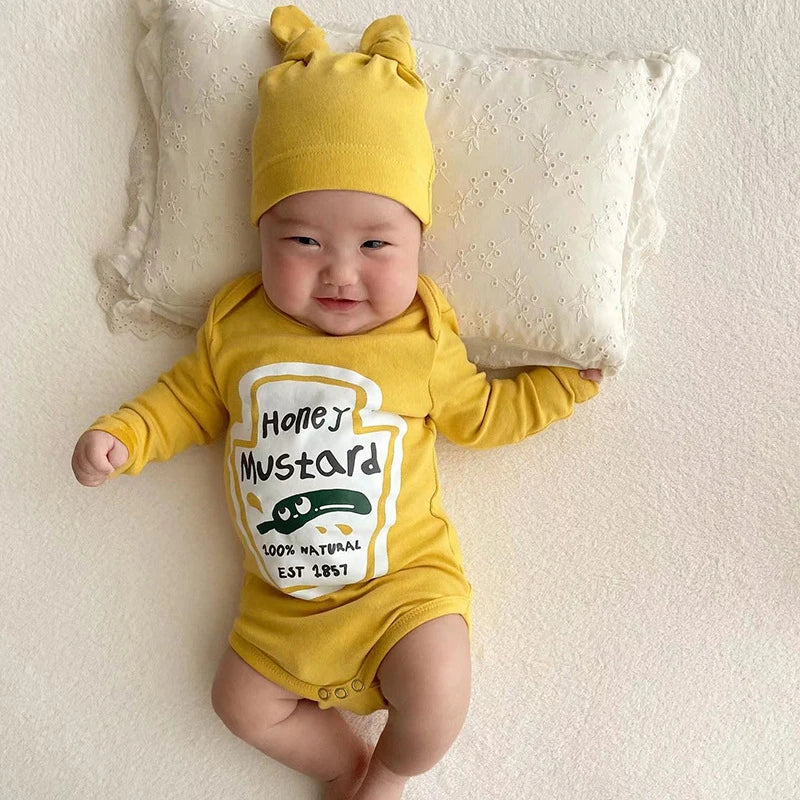 Baby Onesie Cotton Red Mustard Unisex Cosplay Set With Hat